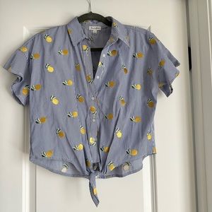 Lemon Embroidered Tie-front Top
